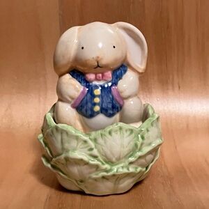 Ceramic Bunny in Cabbage Salt and Pepper Shakers